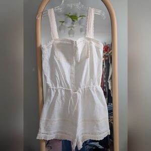 Cream Lace Trimmed Romper